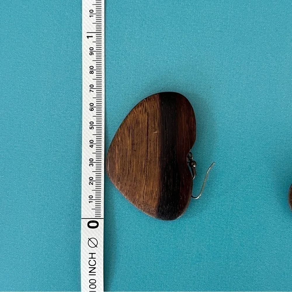 Boho Mahogany Wood Handmade Heart Earrings - Picture 6 of 6